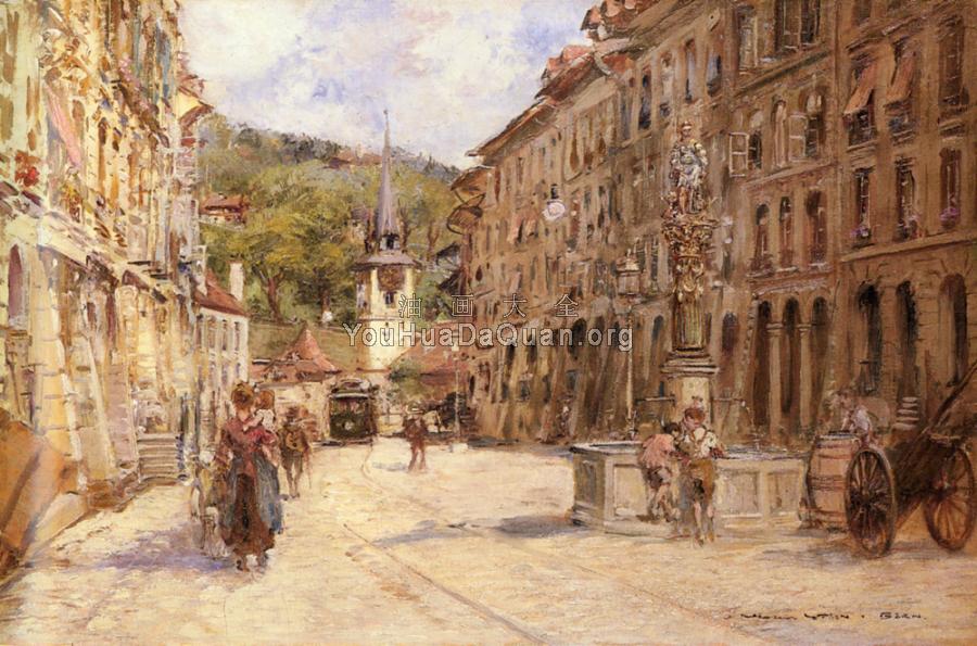 A Street Scene In Bern - 乔治·斯坦